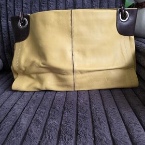 Elegant Yellow Tote with Dark Brown Accents